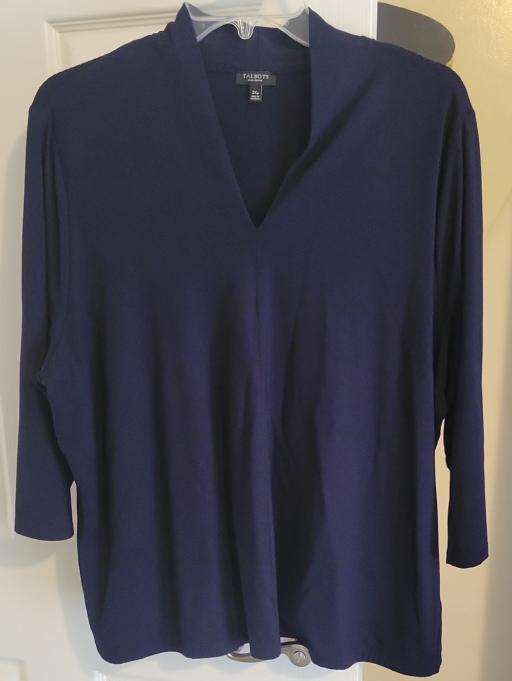 Talbots Plus Petite Sz2XP Navy V-Neck Lightweight Knit 3/4 sleeve tunic top